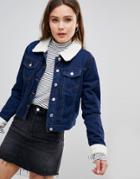 Parisian Denim Jacket With Fleece Collar And Cuffs - Blue