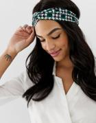 Asos Design Headband With Twist Front In Green Gingham Print - Green