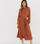 Monki Midi Belted Shirt Dress With Pockets In Rust