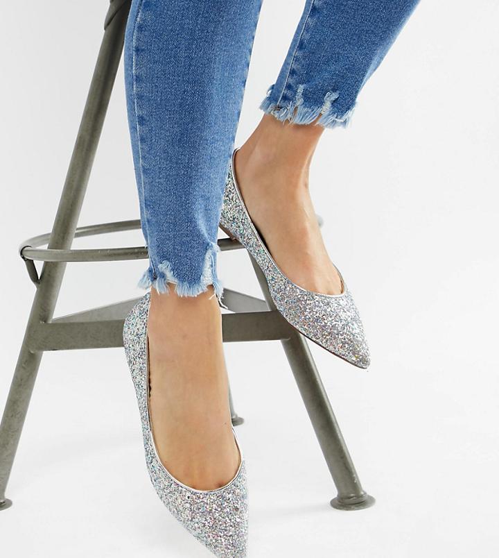 Asos Design Latch Pointed Ballet Flats - Silver
