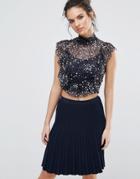Tfnc High Neck Top With Embroidery And Frill Detail - Navy
