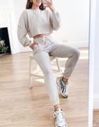 Asos Design Supersoft Sweatshirt With Raw Hem And Sweatpants Set In Neutral