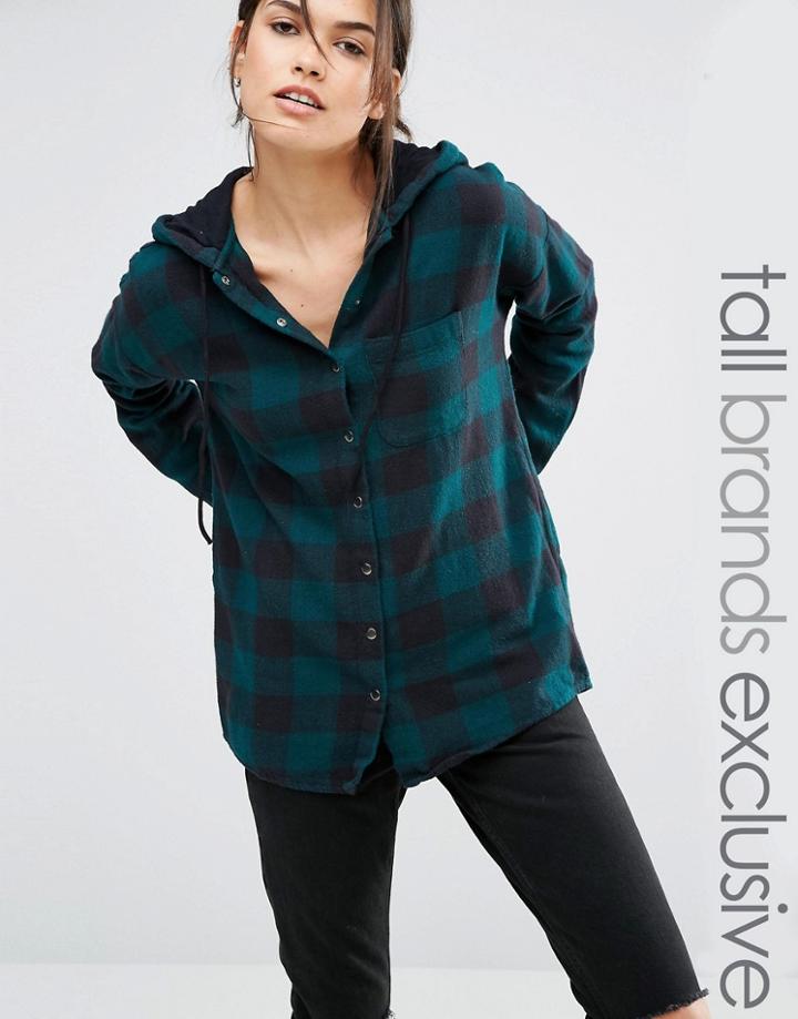 Noisy May Tall Checked Hooded Shirt - Multi