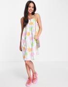 Native Youth Strappy Cami Smock Dress With Pockets In Wavy Floral-multi