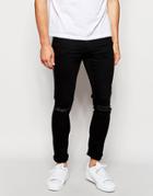 Only & Sons Black Jeans With Rips In Skinny Fit - Black