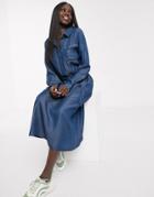 Oasis Denim Midi Shirt Dress In Dark Wash Blue-blues