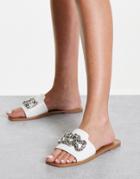 Asos Design Felix Flat Mules With Metal Trim In White Croc