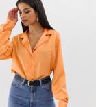 Asos Design Tall Relaxed Satin Long Sleeve Shirt-orange