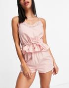 New Look Lace Detail Cami Short Lounge Set In Pink