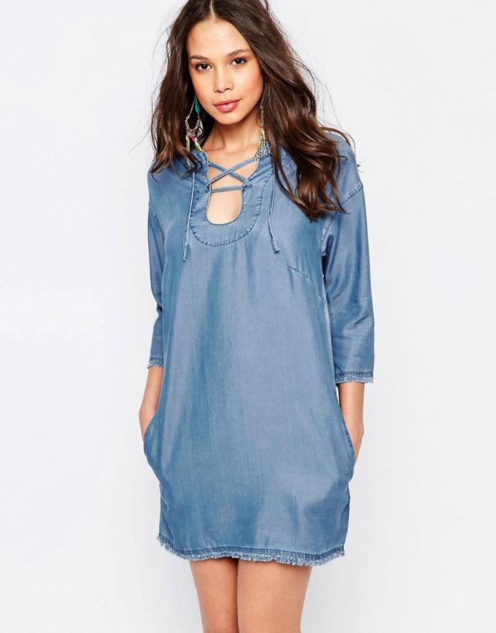 Seafolly Lace Up Chambray Dress - Blue