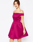Warehouse Satin Bardot Prom Dress - Pink
