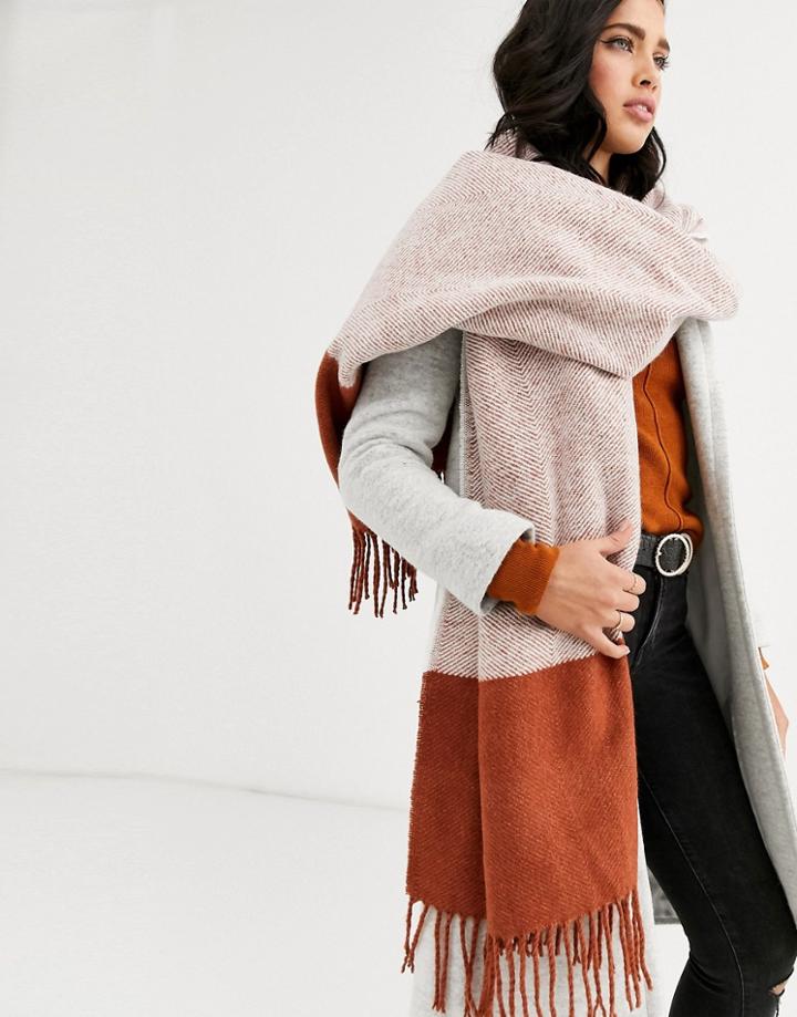 Asos Design Herringbone Color Block Oversized Long Scarf