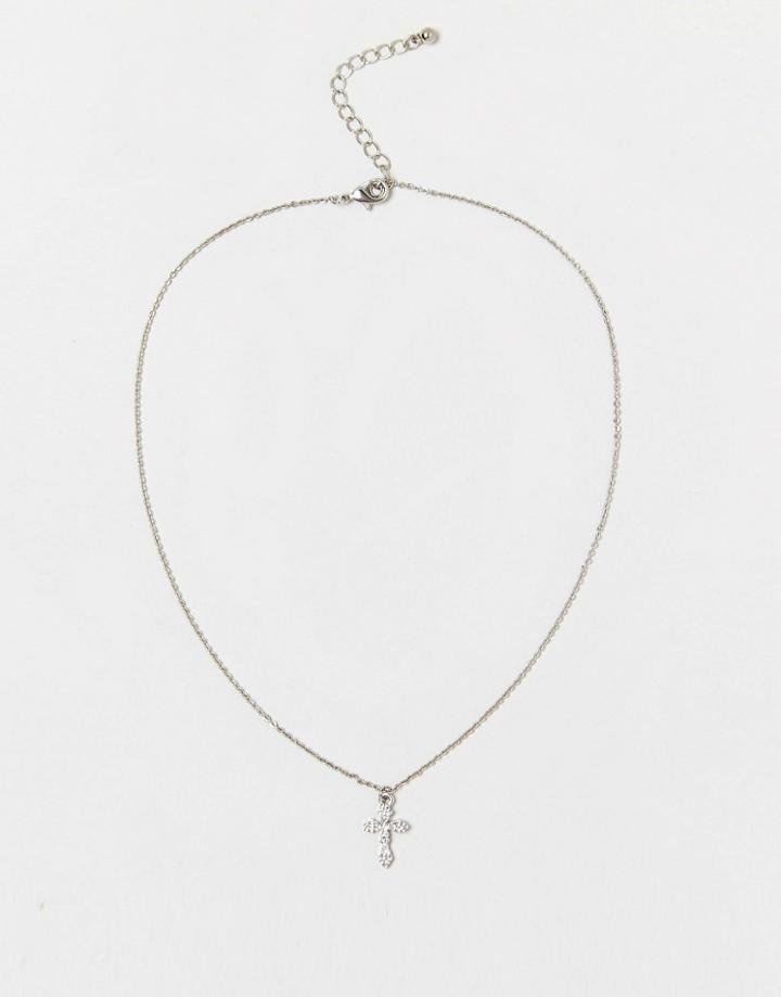 Asos Cross Chain Short Pendant Necklace - Rhodium