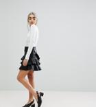 Vero Moda Petite Leather Look Ruffle Mini Skirt - Black