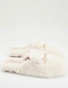 Public Desire Man Rococo Faux Fur Bar Slippers In Cream-white