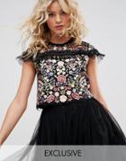 Needle And Thread Embroidered Top With Frill Detail - Black
