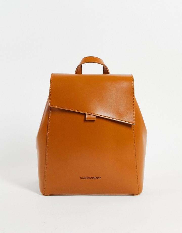 Claudia Canova Diagonal Flap Backpack In Tan-brown