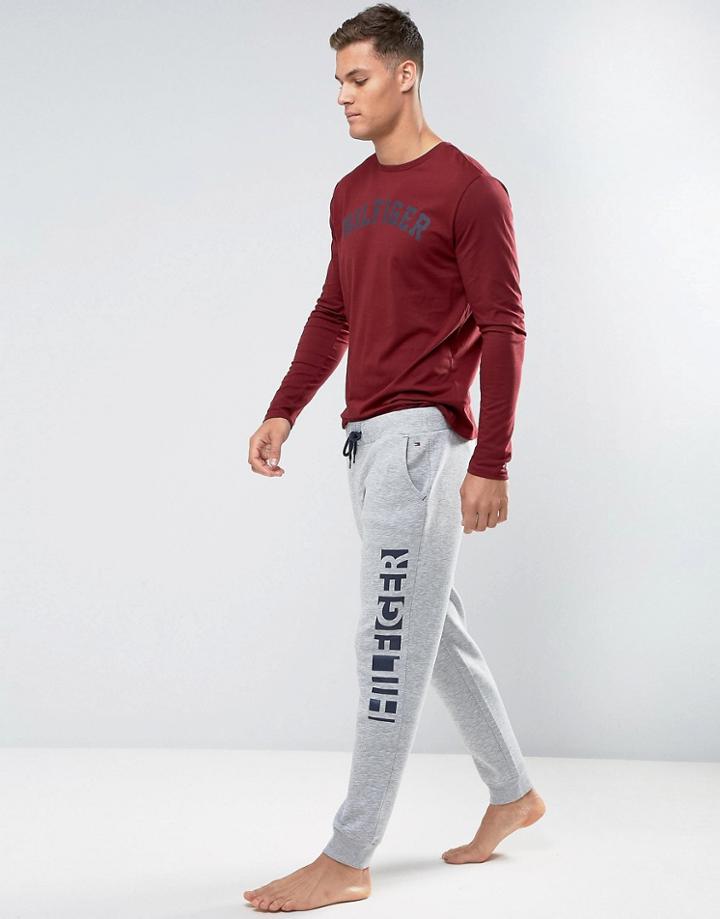 Tommy Hilfiger Cuffed Joggers Leg Logo In Gray Heather - Gray