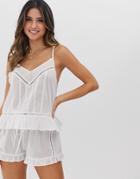 Asos Design Mix & Match Cotton Ladder Trim Cami Top-white