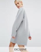 Monki Exclusive Oversized Grid Sweat Dress - Gray
