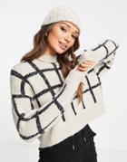 Topshop Knitted Window Panel Boucle Sweater In Neutral-multi