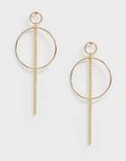 Nylon Circular Earrings With Chain - Gold