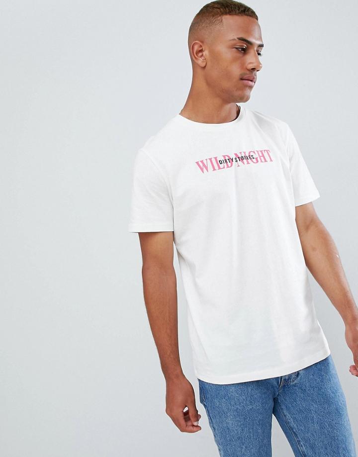 Jack & Jones Originals T-shirt With Wild Night Slogan - White