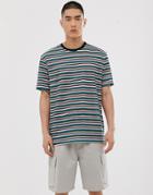 Asos Design Relaxed Stripe T-shirt In Linen Look With Contrast Neck Rib-multi