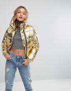Monki Padded Metallic Jacket - Gold