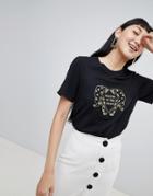 Monki Cheetah Print T Shirt In Black - Black