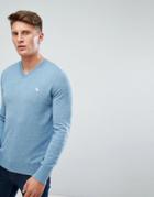 Abercrombie & Fitch V-neck Sweater Fine Gauge Logo In Blue Marl - Blue