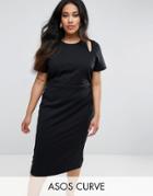 Asos Curve Midi Pencil Dress With Cut Out Shoulders - Black