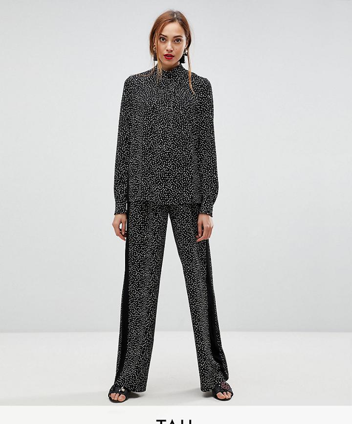 Y.a.s Tall Printed Wide Leg Pants - Navy
