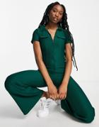 Asos Design Collar Zip Front 70s Jumpsuit In Green