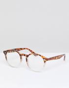 Asos Design Round Glasses In Tort Fade With Clear Lens - Brown