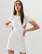 Fashion Union Broderie Mini Dress With Lace Up Back - White