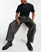 Asos Design Extreme Wide Pants In Washed Faux Leather-black