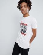 Asos Design Muscle T-shirt With Souvenir Print - White