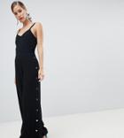 River Island Popper Detail Cami Jumpsuit In Black - Black