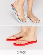 Asos Friendly Two Pack Flip Flops - Ice Cream And Coral