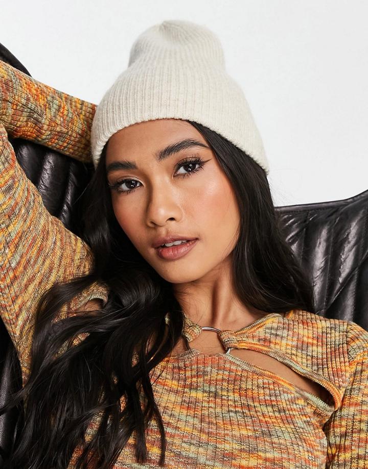 Topshop Brushed Rib Beanie In Stone-neutral