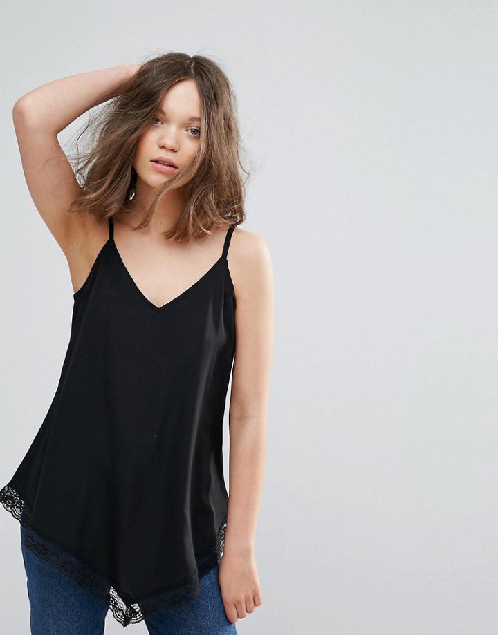 Daisy Street Cami Top With Lace Hem - Black