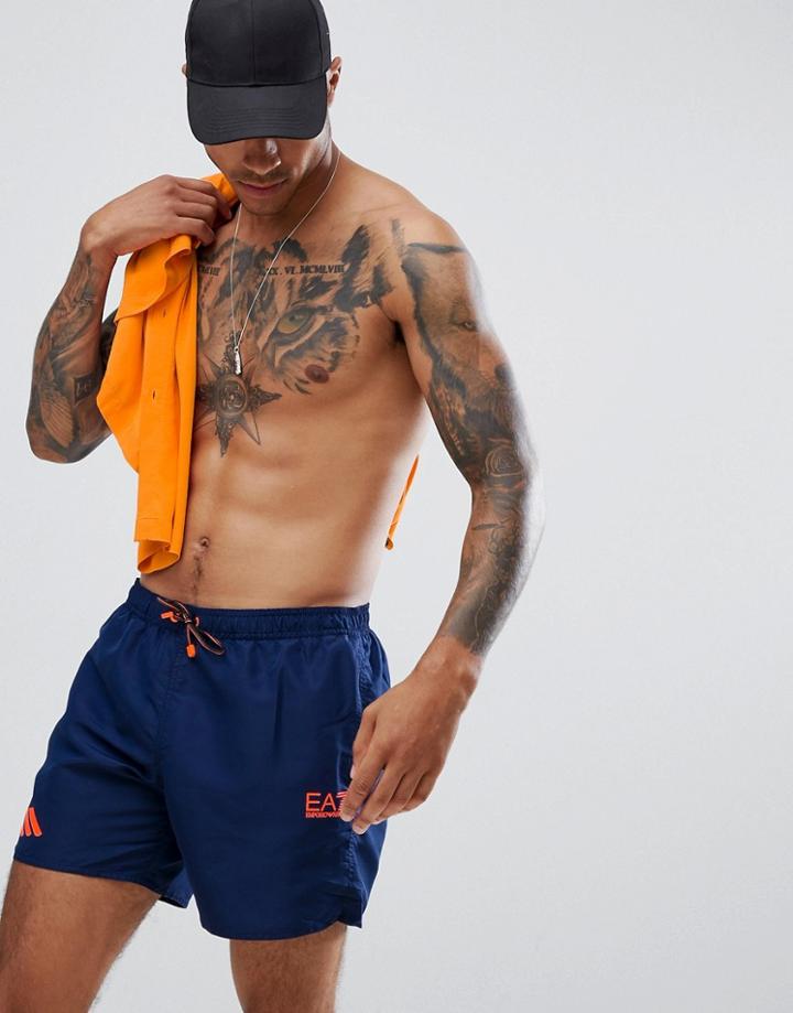 Ea7 Neon Logo Swim Shorts In Navy - Navy