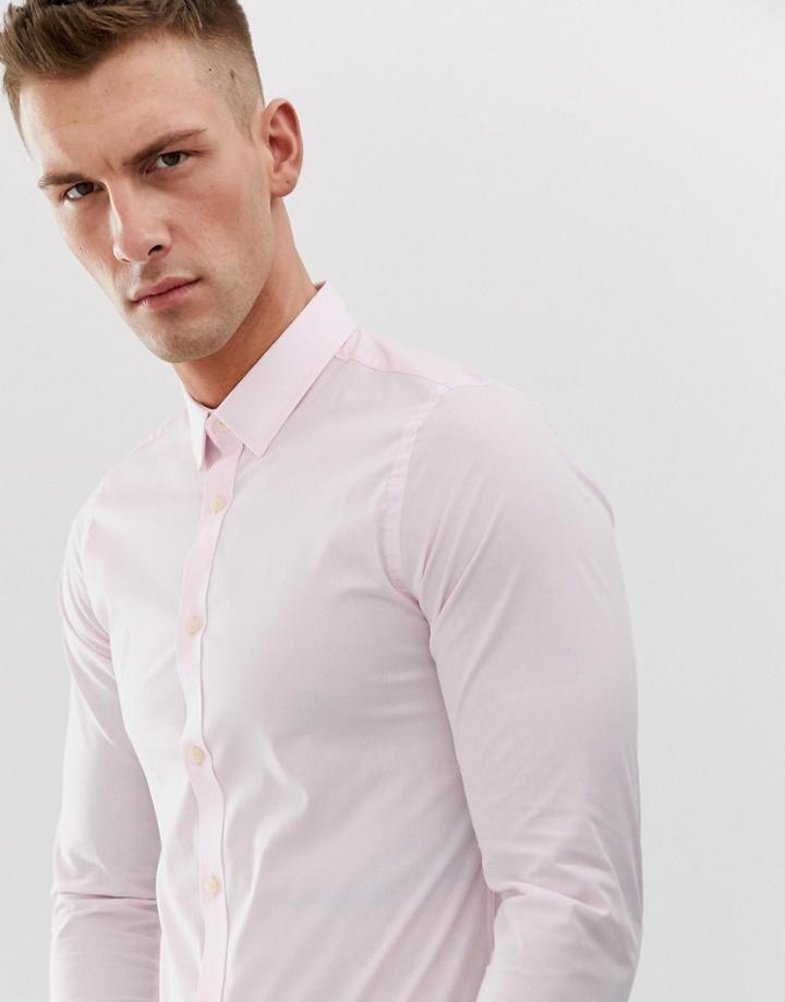 French Connection Plain Poplin Skinny Fit Stretch Shirt-pink