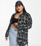 Simply Be Button Through Shirt In Black Gingham Floral