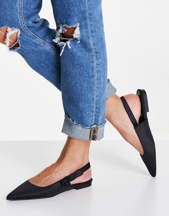 Asos Design Leela Bow Point Slingback Ballet Flats In Black