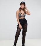 One Above Another Mom Pants In Lace Mesh - Black