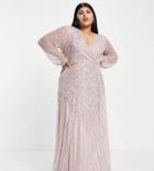Frock And Frill Plus Bridesmaid Wrap Maxi Dress In Taupe-pink