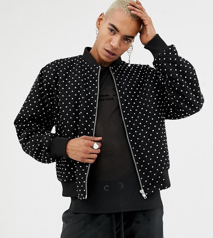 Asos Design X Laquan Smith Embellished Mesh Bomber - Black