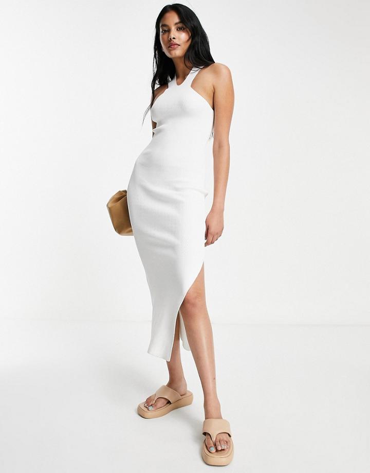 Topshop Knit V-neck Dress In Ivory-neutral